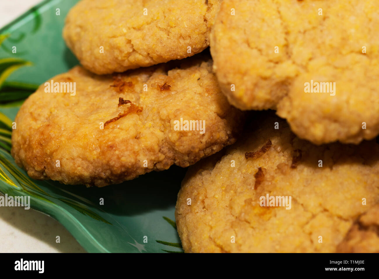 Close-up und Details von hausgemachten Keksen auf einer Platte Stockfoto