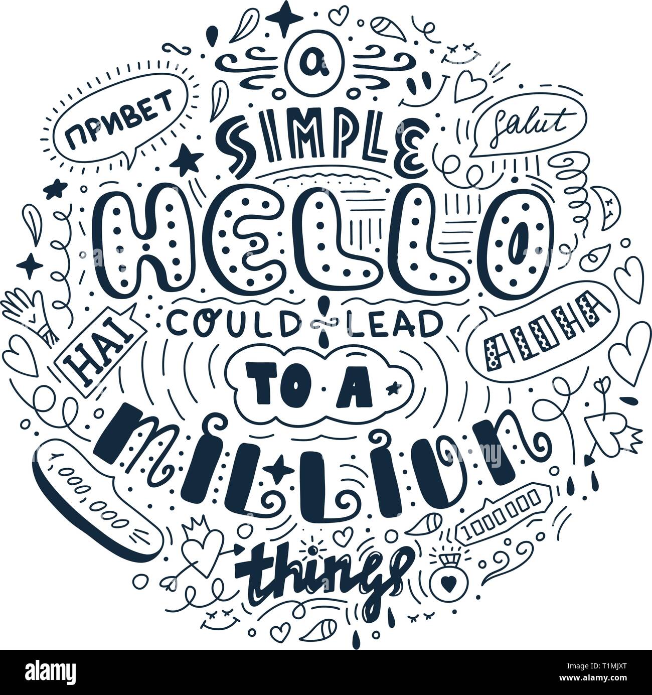 Schriftzug Einfach Hallo In Verschiedenen Sprache Doodle Zitat In Skizze Stil Hand Zeichnen Schone Formulierung Motivation Konzept Stock Vektorgrafik Alamy
