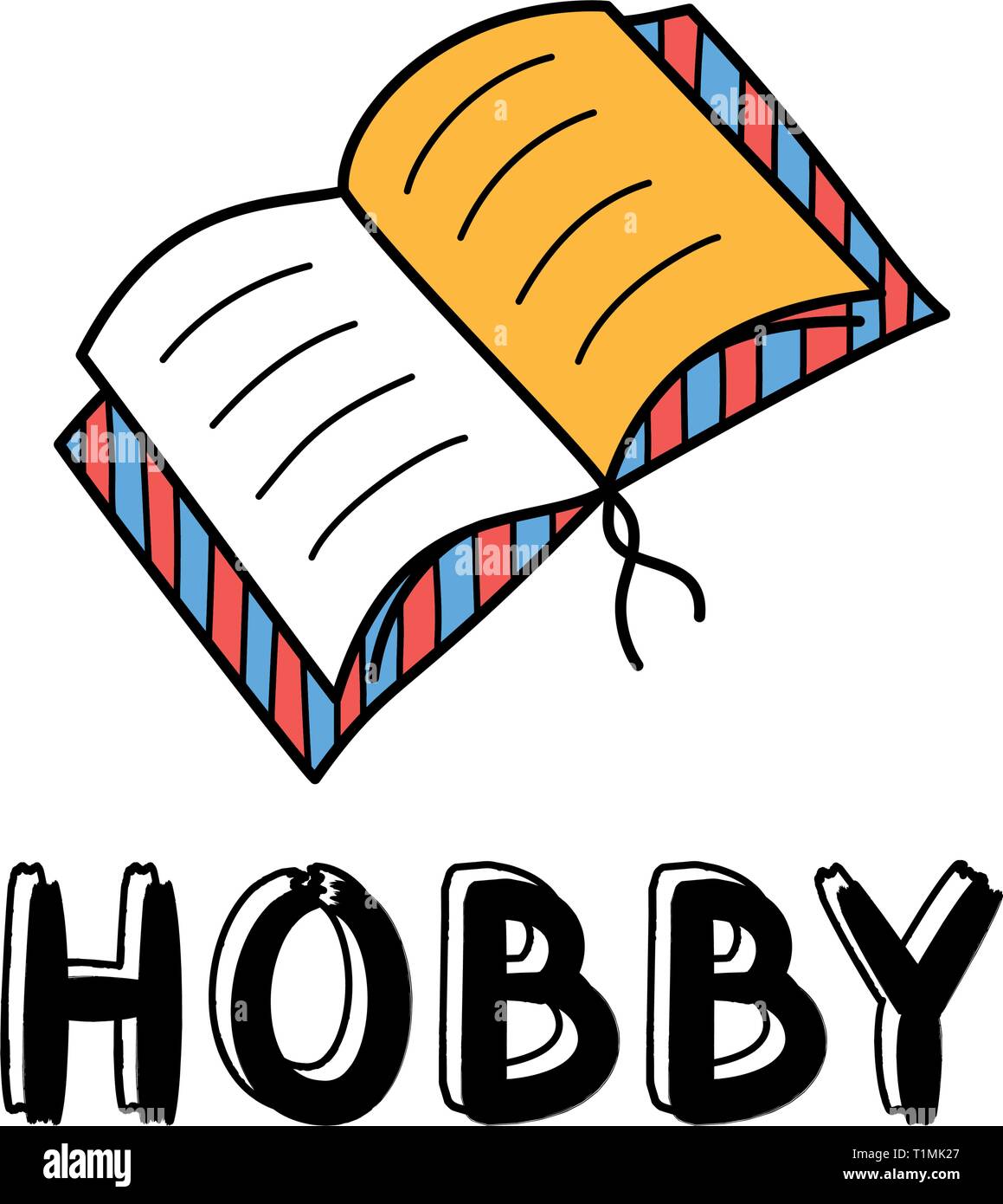 Hand Symbol Buch öffnen in doodle Stil zeichnen für Ihr Design mit Schriftzug Stock Vektor