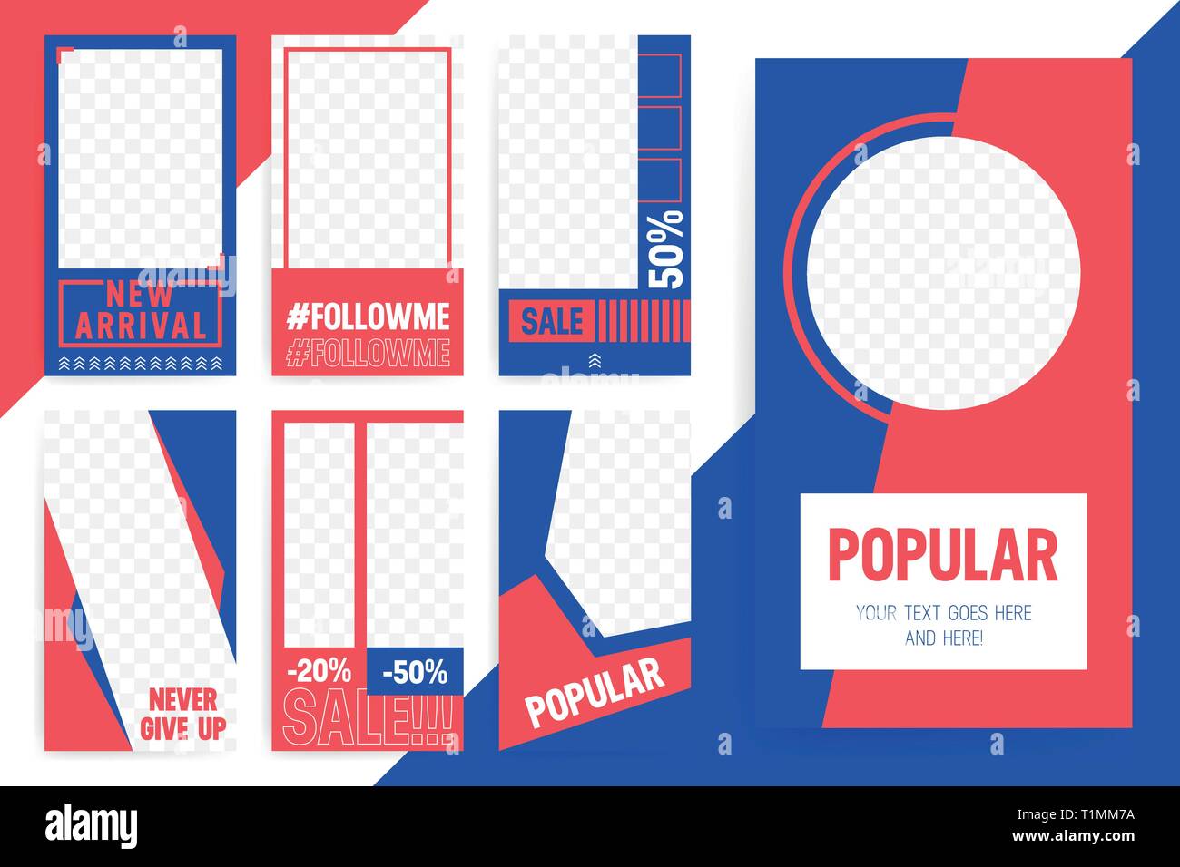 Satz 7 Helle editierbare Vorlagen für Geschichten und Bächen. Trendige Sport Style Farbe. Vector Illustration Stock Vektor