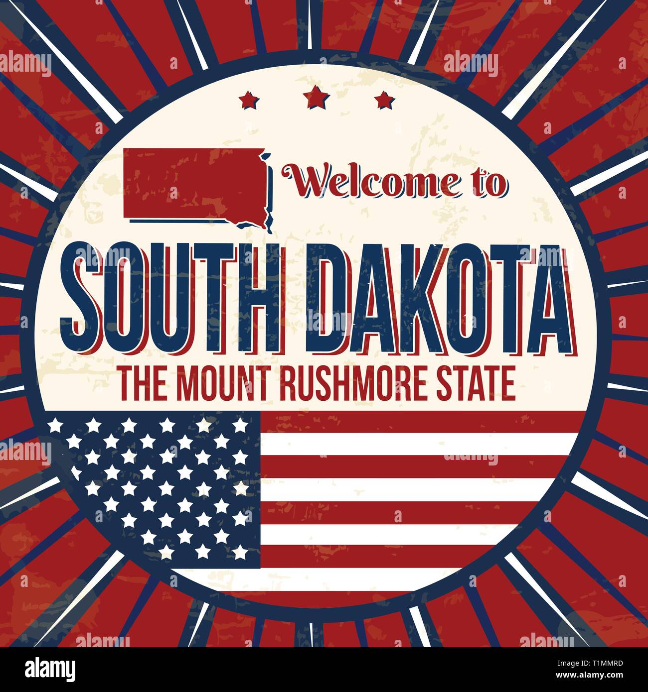 Zu South Dakota vintage Grunge poster Willkommen, Vector Illustration Stock Vektor