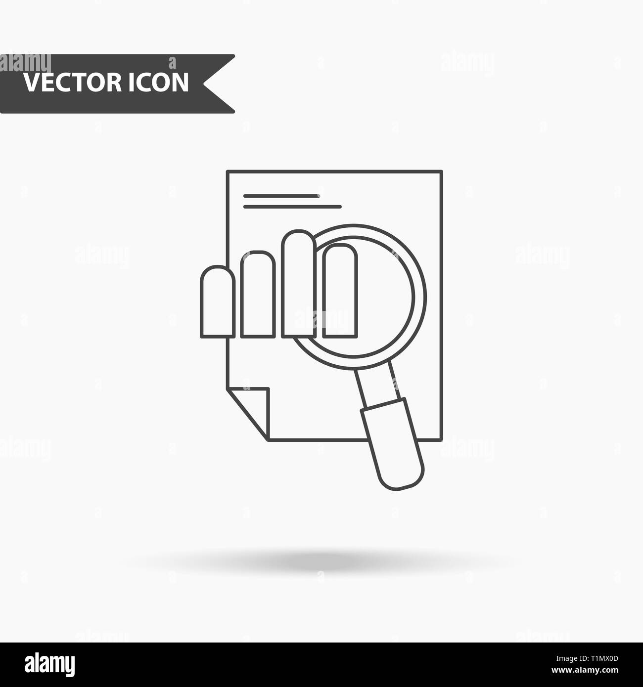 Modern und einfach vector Abbildung: Lupe mit Dokument und Chart Symbol. Flaches Bild mit dünnen Linien zur Anwendung, Schnittstelle, vorhanden Stock Vektor