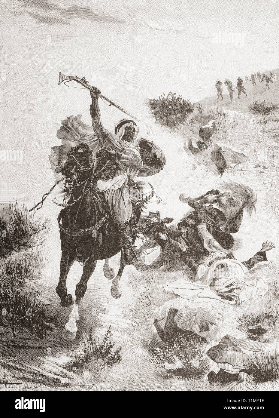 Tunesische Reiter. Von Ilustracion Artistica, veröffentlicht 1887. Stockfoto