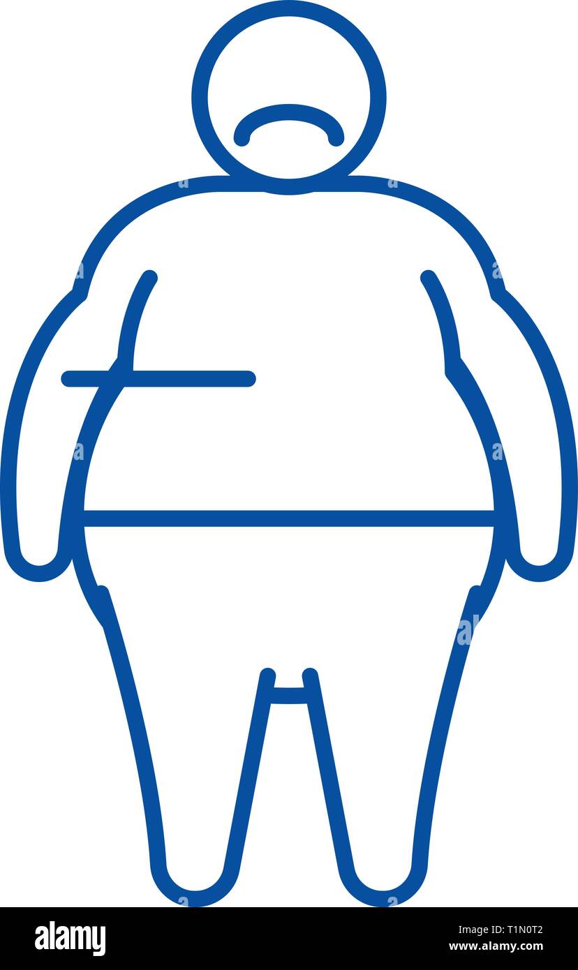 Fette person Symbol Leitung Konzept. Fette person Flachbild vektor Symbol, Zeichen, umriss Abbildung. Stock Vektor