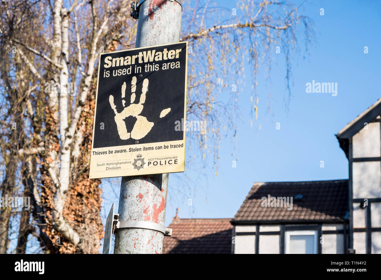 Smart Wasser oder SmartWater Zeichen, Nottinghamshire, England, Großbritannien Stockfoto