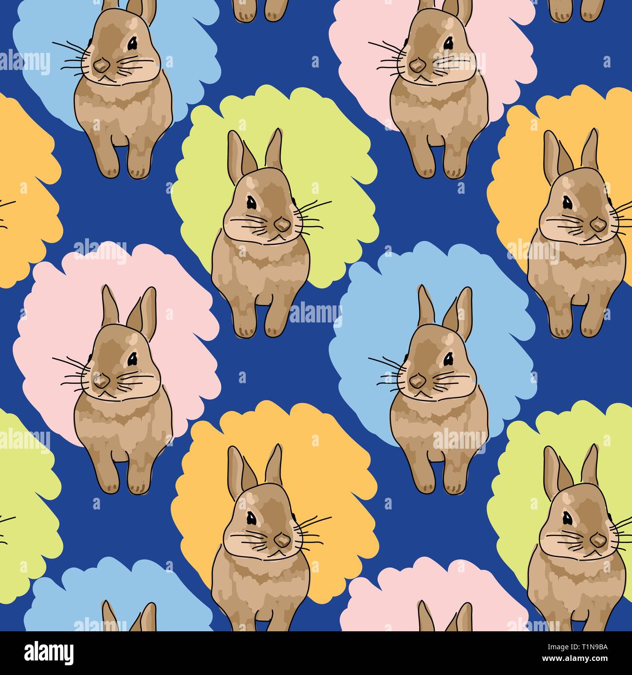 Abstrakte Osterhase Abbildung. Bunte nahtlose Muster auf Hell Blau Stock Vektor