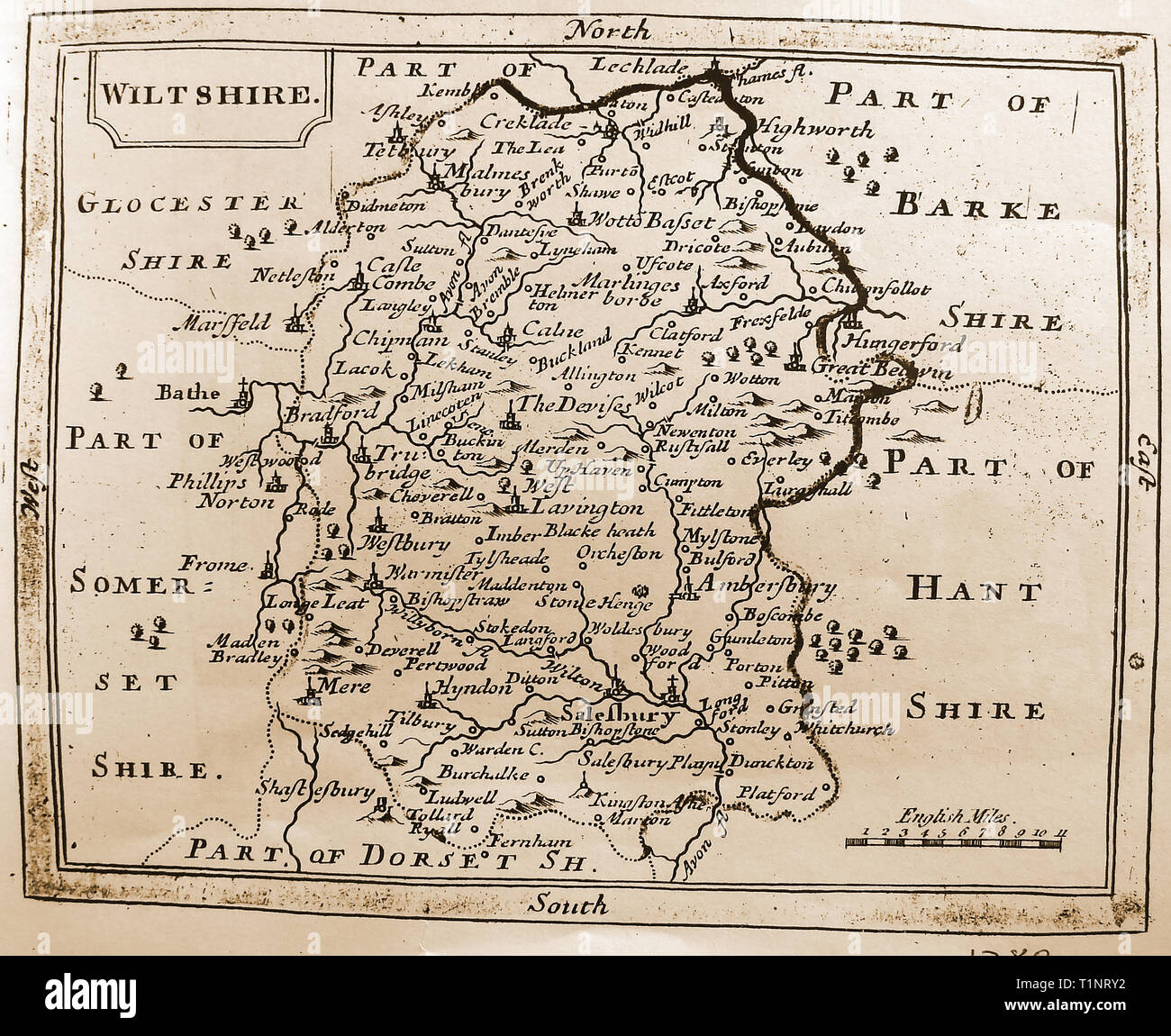 Eine 1780 Karte der Grafschaft Wiltshire, England Stockfoto