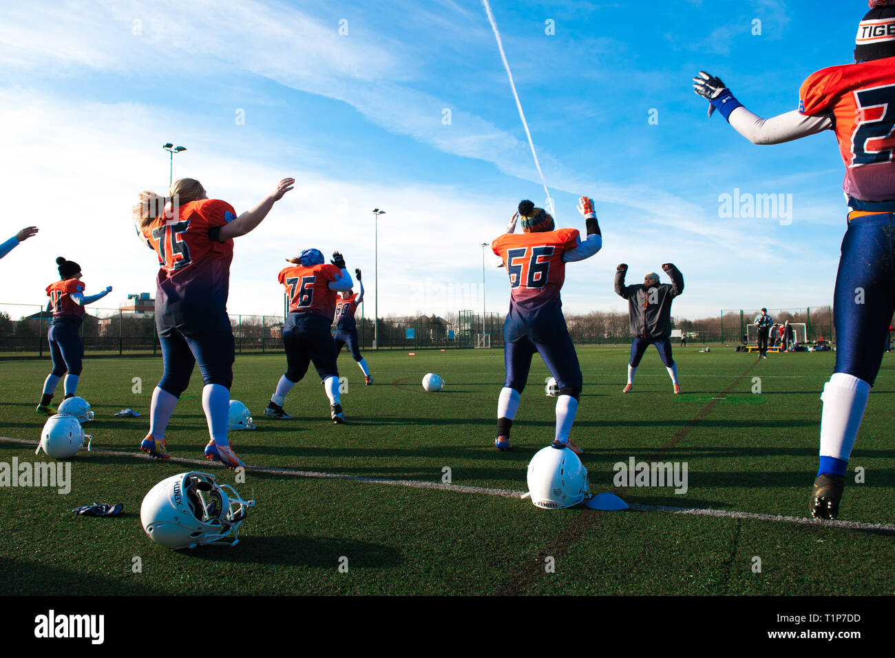 Derby Braves, weibliche American Football Team Stockfoto