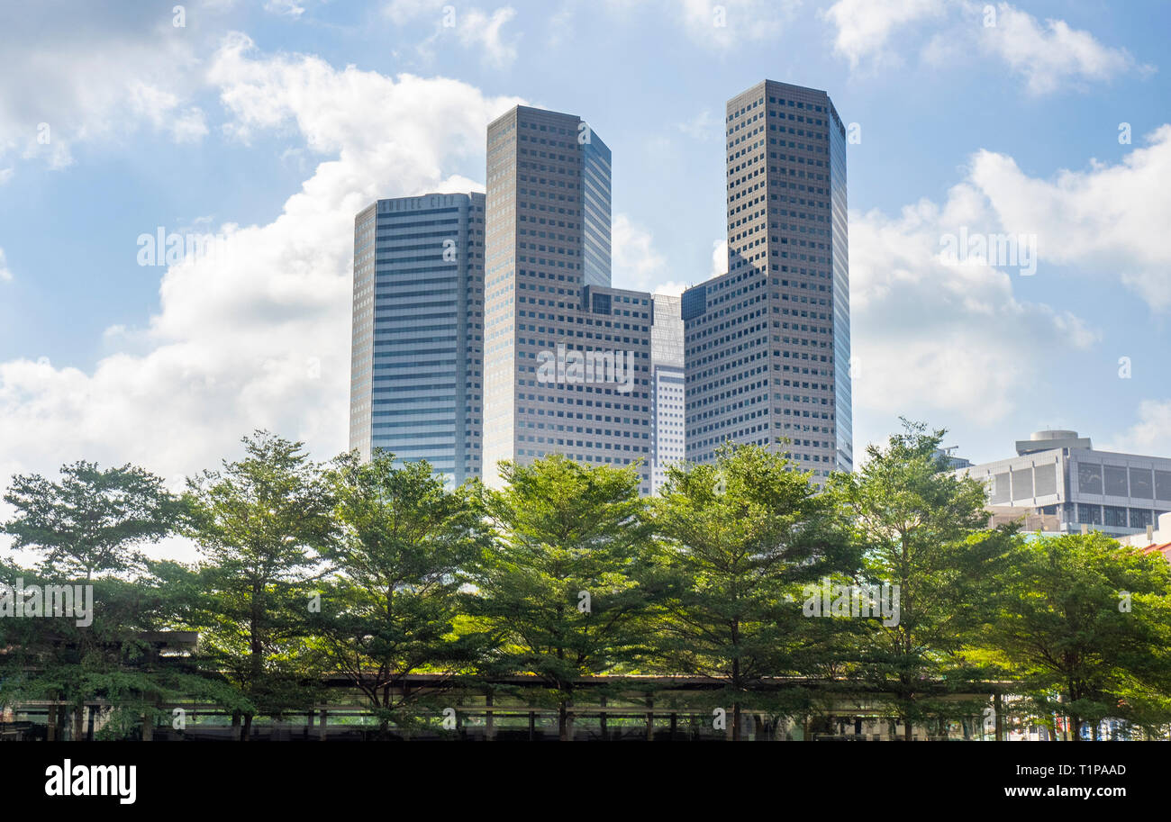 T1 T2 T3 Office Türme von Suntec City von Tan Singapur Quee Lan-Bereich gesehen. Stockfoto