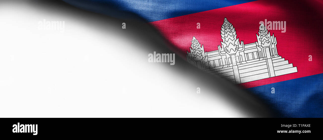 Kambodscha Baumwolle Flagge auf weißem Hintergrund - rechten oberen Ecke Flagge Stockfoto