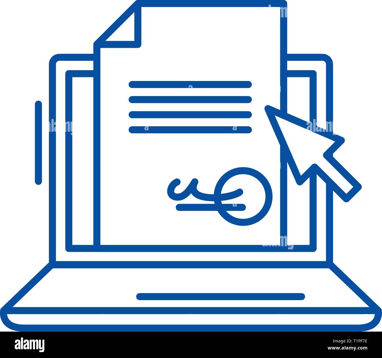 Elektronische Unterschrift des Vertrages Symbol Leitung Konzept. Elektronische Unterschrift des Vertrages flachbild Vektor Symbol, Zeichen, umriss Abbildung. Stock Vektor