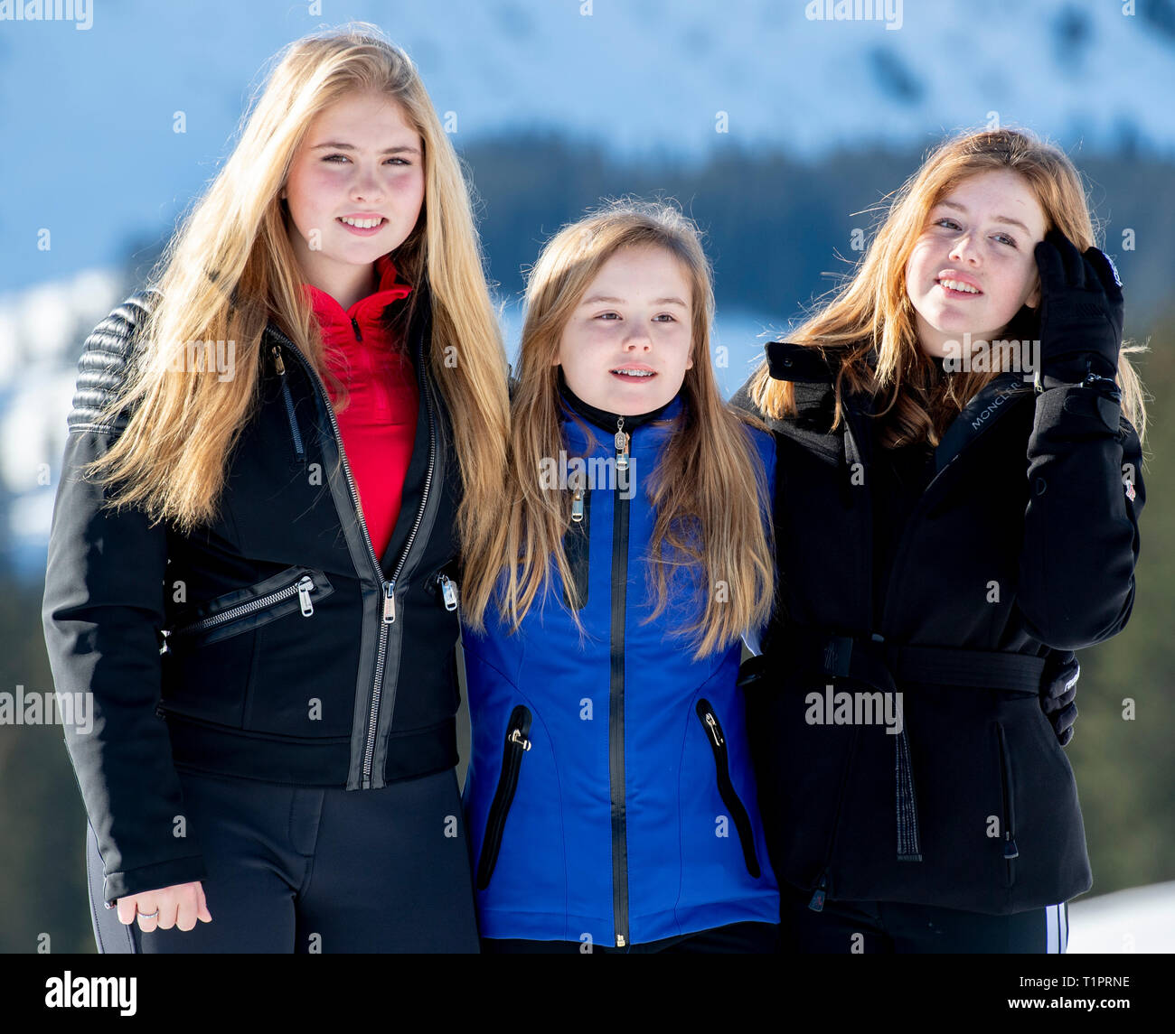 LECH - 25-2-2019 - am Montag, 25. Februar 2019 Ein Foto Session wird in Lech, Österreich statt mit Seiner Majestät König Willem-Alexander, Ihrer Maj Stockfoto