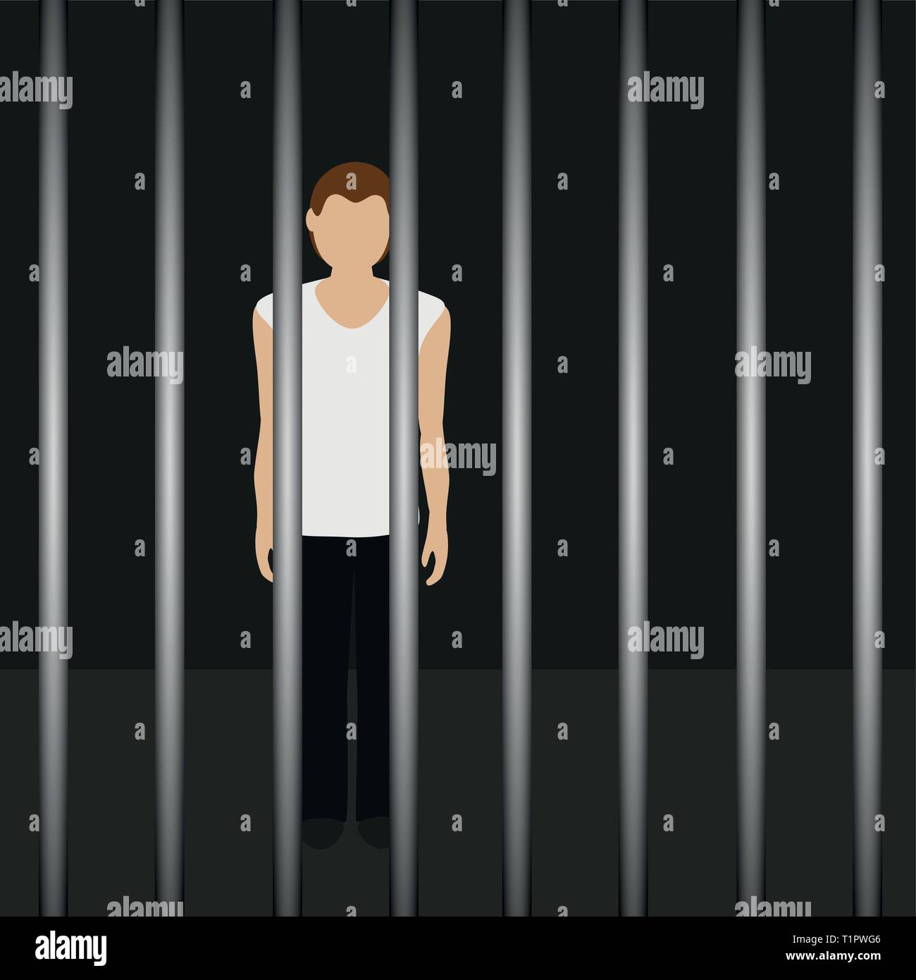 Mann in einem Gefängnis hinter Gefängnis bars Vektor-illustration EPS 10. Stock Vektor