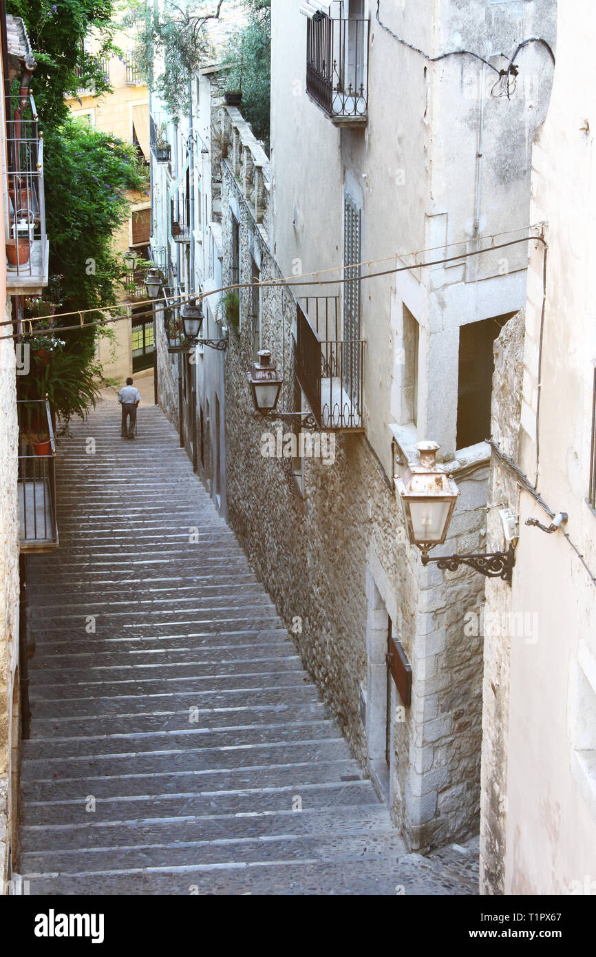 Details auf den Straßen der Altstadt von Girona Stockfoto