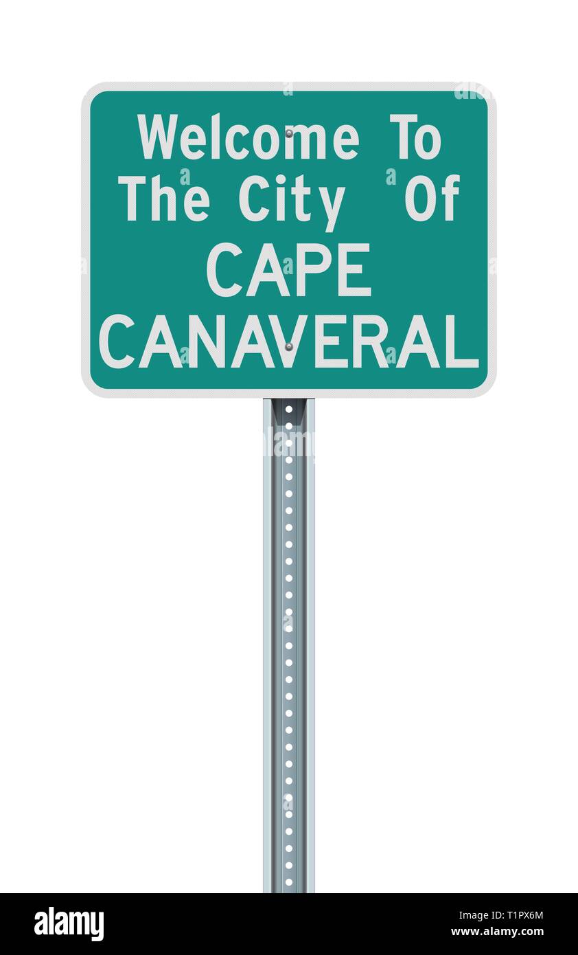 Vector Illustration der Stadt Cape Canaveral Green Road Sign Stock Vektor