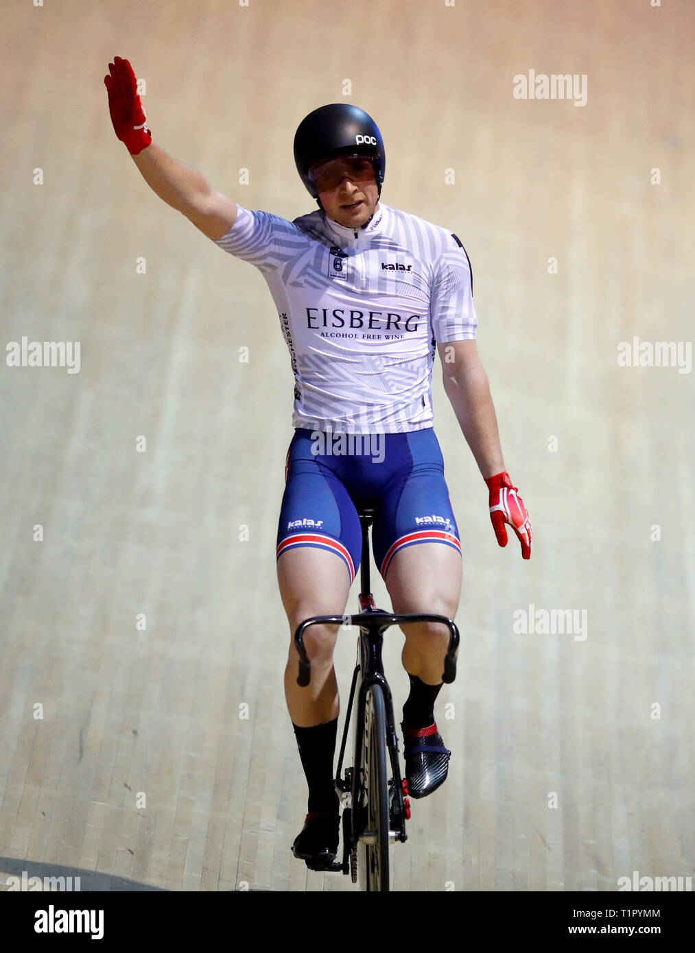 Jason Kelly in der Men's Sprinter allgemeine Klassifikation Rennen bei Tag zwei der sechs Tag Serie Manchester an der HSBC UK National Radfahren Center. Stockfoto