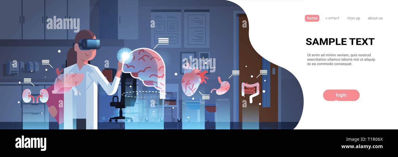 Ärztin tragen digital Gläser berühren virtuelle Realität Gehirn menschliche Organe Infografik Anatomie medizinische VR-Headset vision Konzept Krankenhaus Stock Vektor