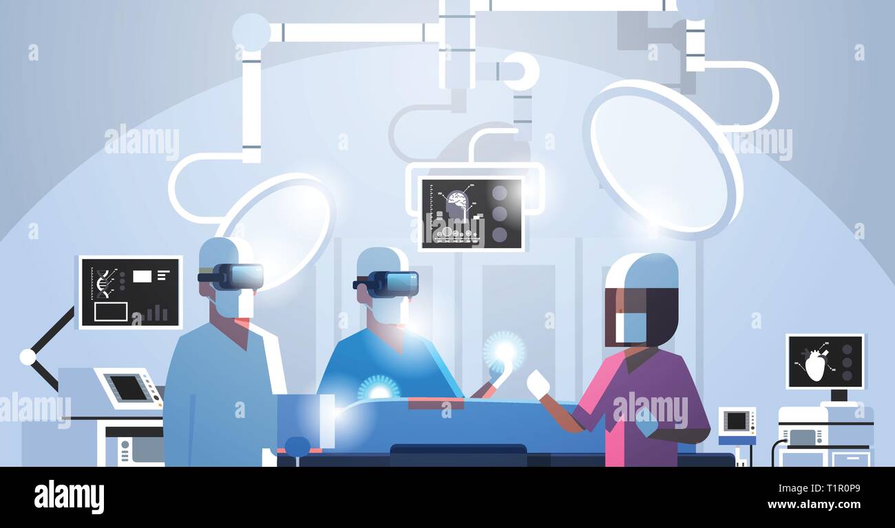 Chirurgen medical Team tragen Virtuelle Realität holographische hololens Gläser operativen Patienten high tech Op horizontale Portrait Stock Vektor