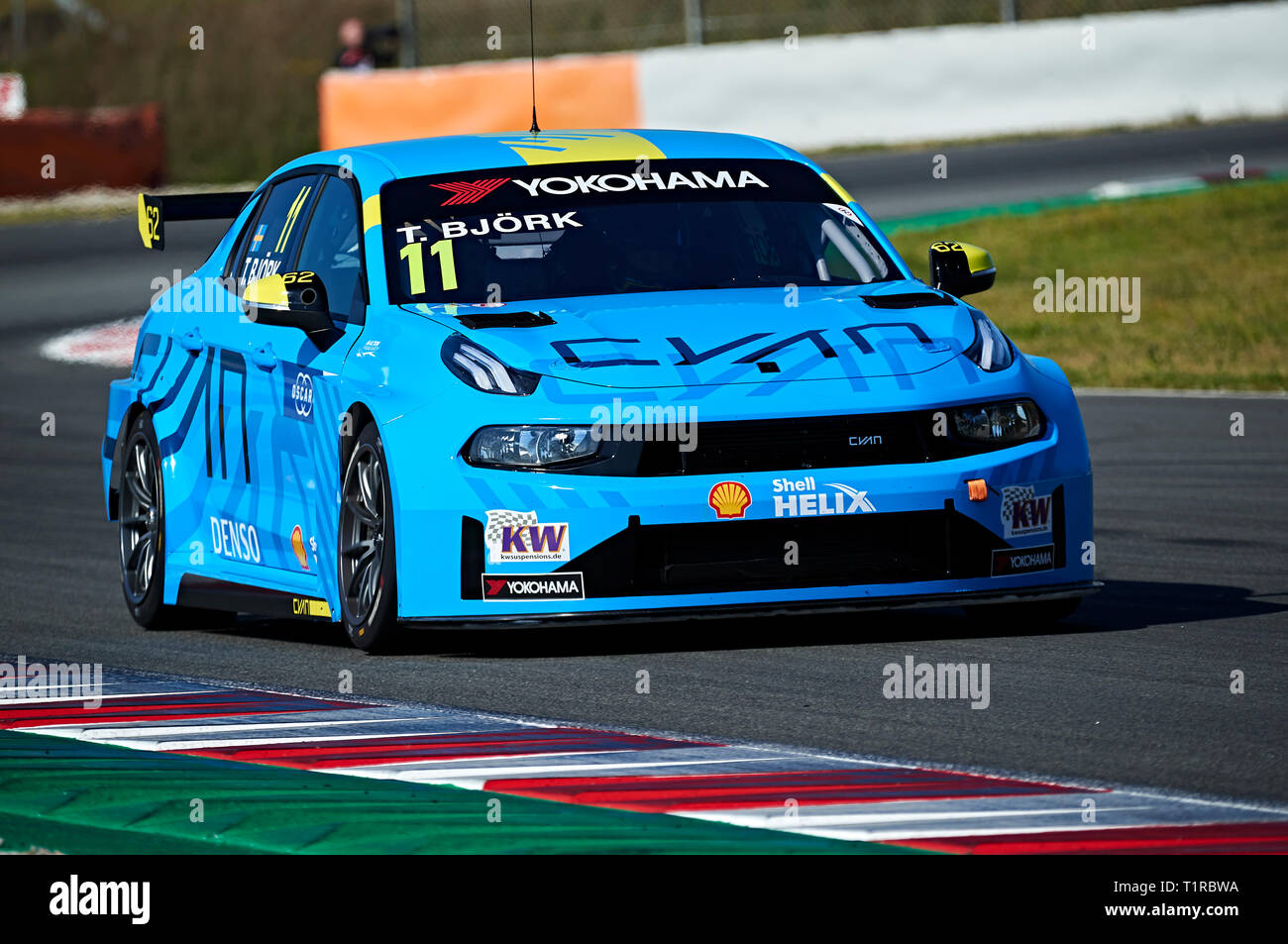 Barcelona, Spanien. 28. März, 2019. Lin Bjork (SWE), Lynk und Co 03 TCR in Aktion während der WTCR offizielle Test auf dem Circuit de Catalunya. Credit: Pablo Guillen/Alamy leben Nachrichten Stockfoto