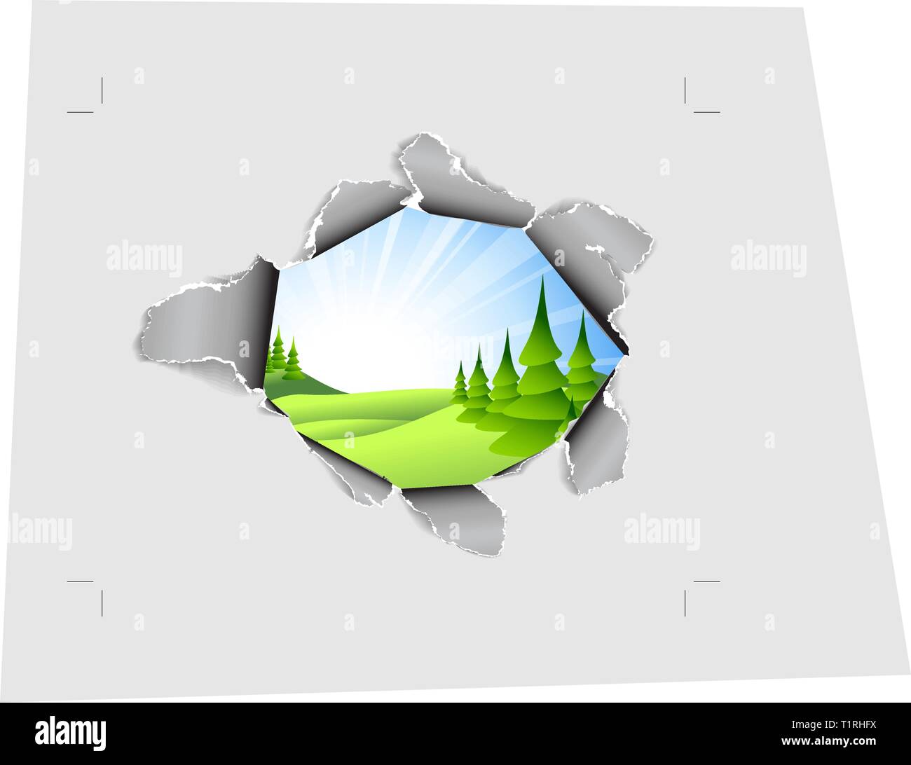 Loch im Blatt Papier - in den Sommer Landschaft Stock Vektor