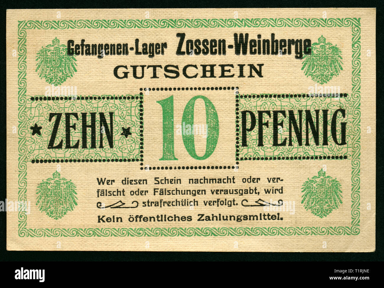 Deutschland, Brandenburg, Zossen, Weinberge, WK I, gefangenenlager Zossen - Weinberge, Geld für die Gefangenen, Kenntnis von zehn Pence, Vorderseite, von Otto Lange, Berlin, Größe 10 cm x 6,7 cm gedruckt. , Additional-Rights - Clearance-Info - Not-Available Stockfoto