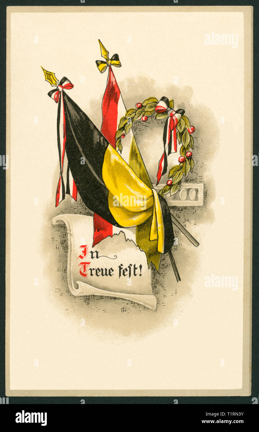 Deutschland, Hamburg, WW I, militärische mail Postkarte mit Fahnen und den Text "In Treue fest" (Loyalität), 03. 04. 1916. , Additional-Rights - Clearance-Info - Not-Available Stockfoto