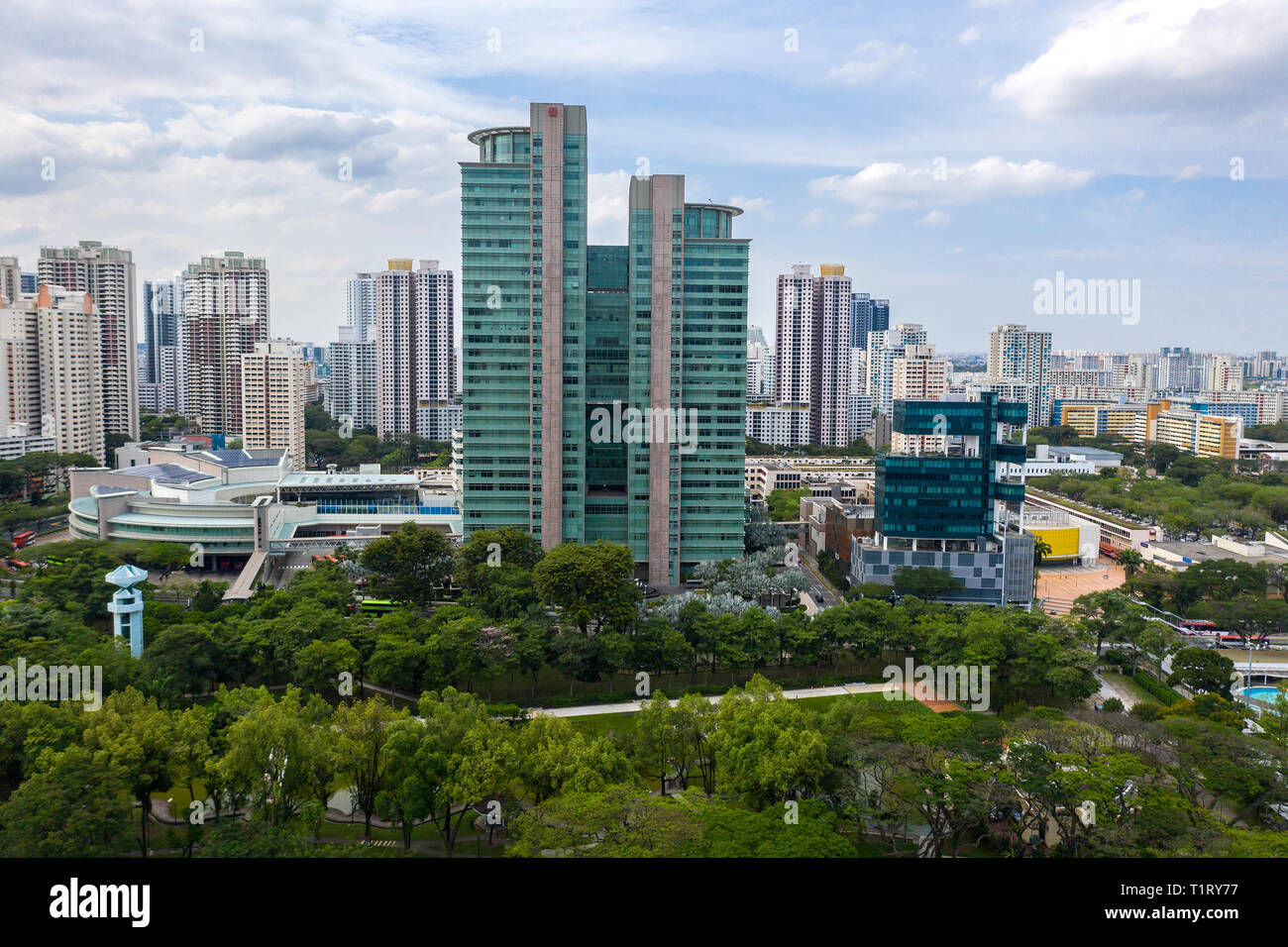 Antenne Stadtbild Blick auf HDB Hub und anderen Architekturen Gebäude am Toa Payoh. Stockfoto