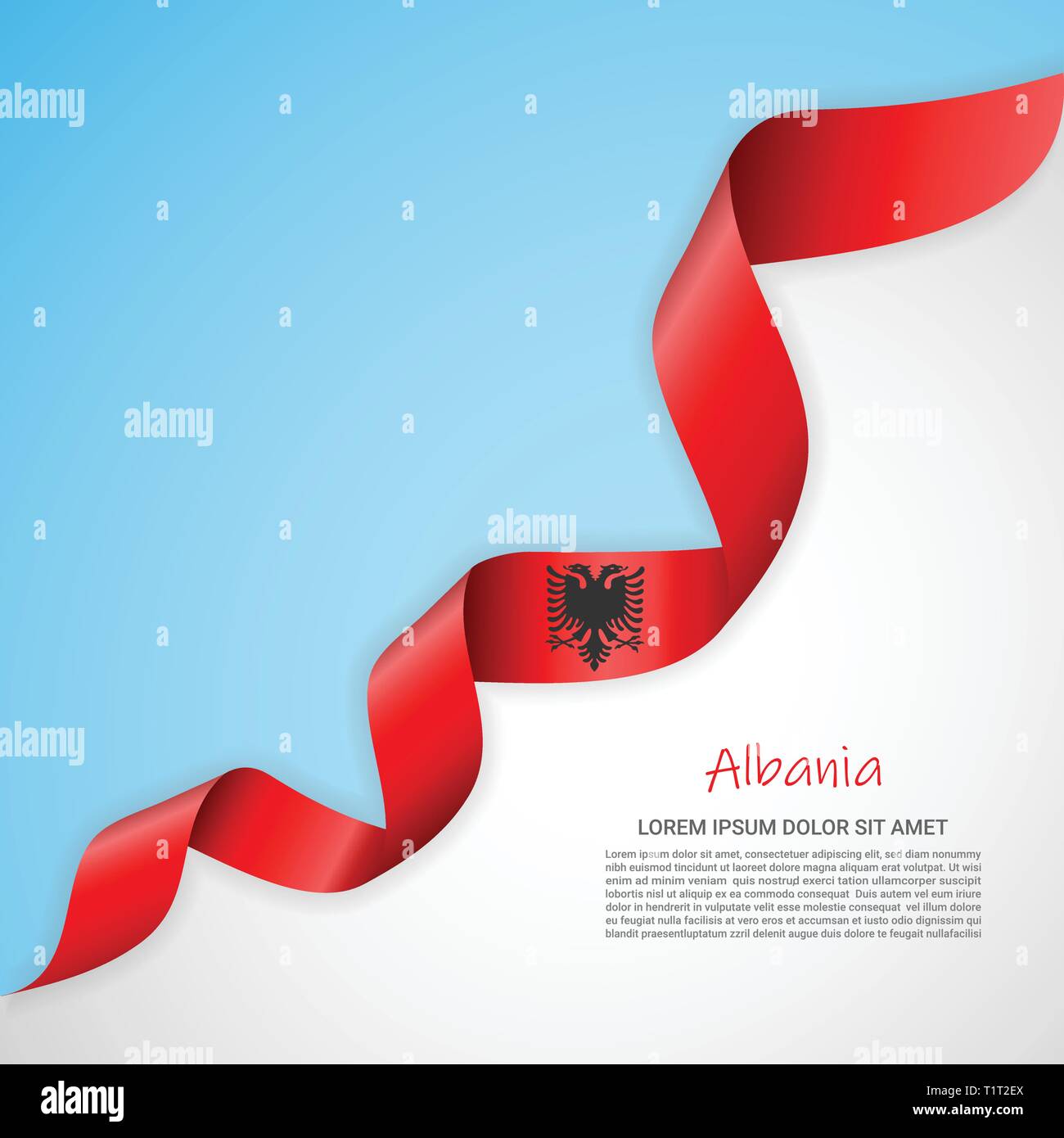 Vektor Banner in weißen und blauen Farben und winkte Band mit Flagge Albanien. Vorlage für Poster Design, Broschüren, Drucksachen, Logos Stock Vektor