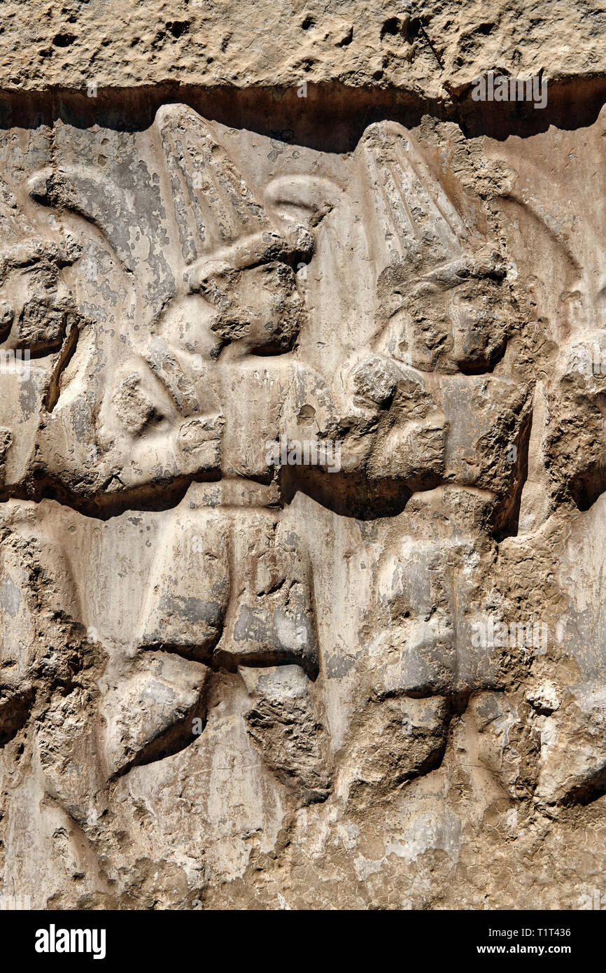 In der Nähe der Skulptur der zwölf Götter der Unterwelt aus dem 13. Jahrhundert v. Chr. Hethiter religiösen Felszeichnungen von Yazılıkaya Hethiter rock San Stockfoto