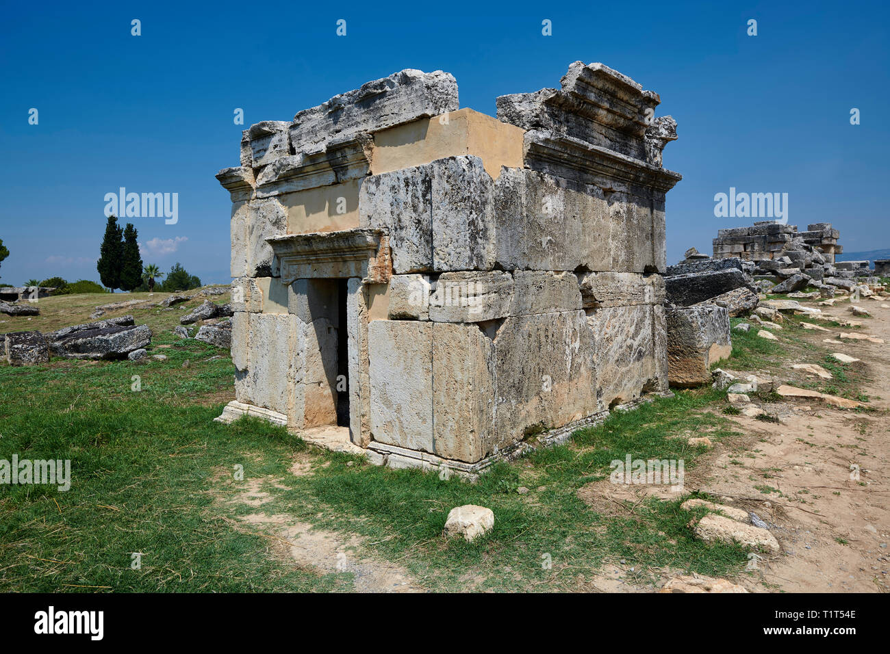 Bild eines Grabes nördlich Nekropole. Hierapolis archäologische Stätte in der Nähe von Pamukkale in der Türkei. Stockfoto