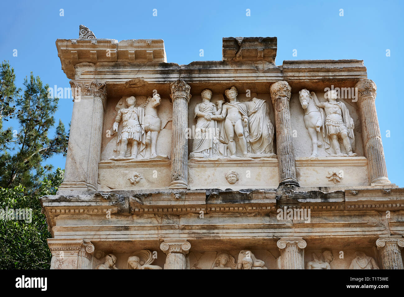 Sebasteion Heiligtum Gebäude Ruinen und Relief Panels, Aphrodisias Archäologische Stätte, Provinz Aydin, Türkei. Stockfoto