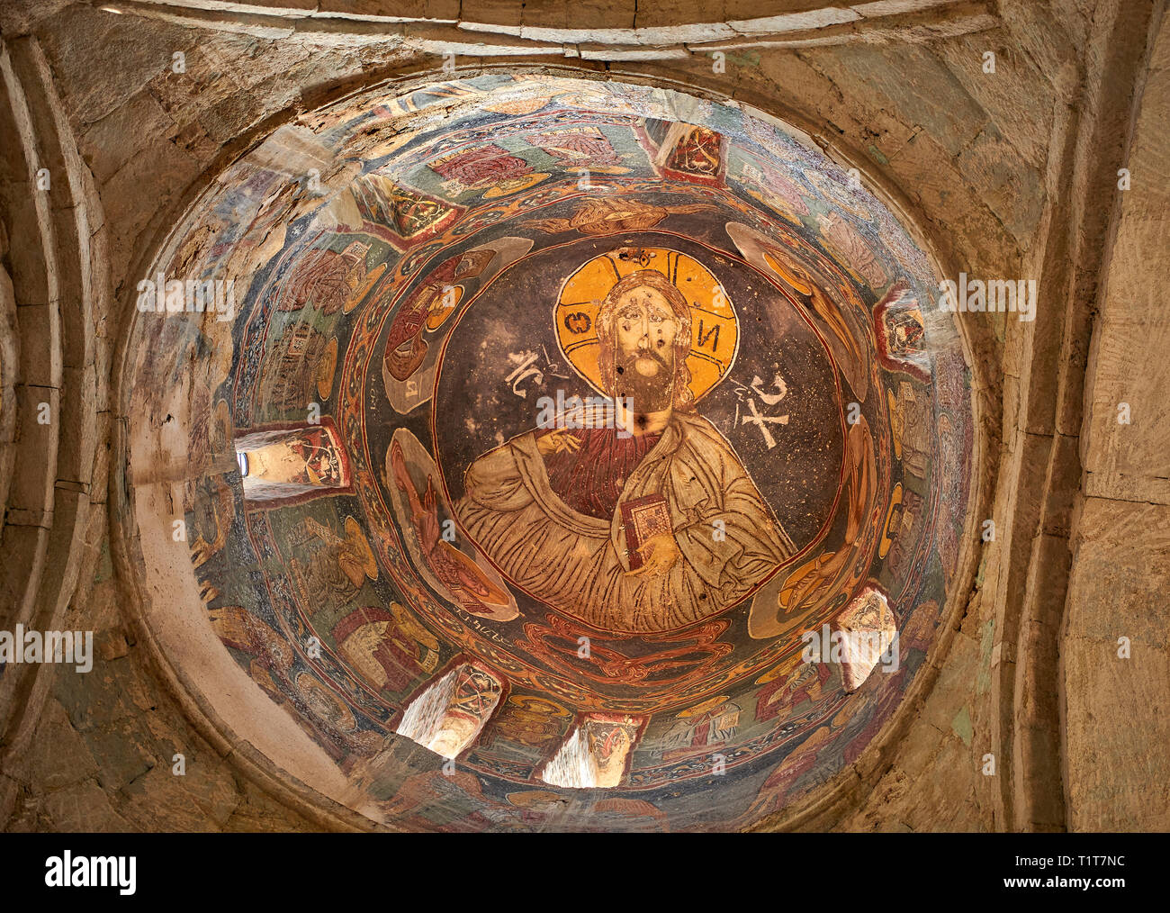 Bild-und-Bild des Christus Pantokrator Fresko an der inteior der Kuppel, Jahre georgisch-orthodoxen Kathedrale, 17. Jahrhundert, Shida Karti Region, Stockfoto