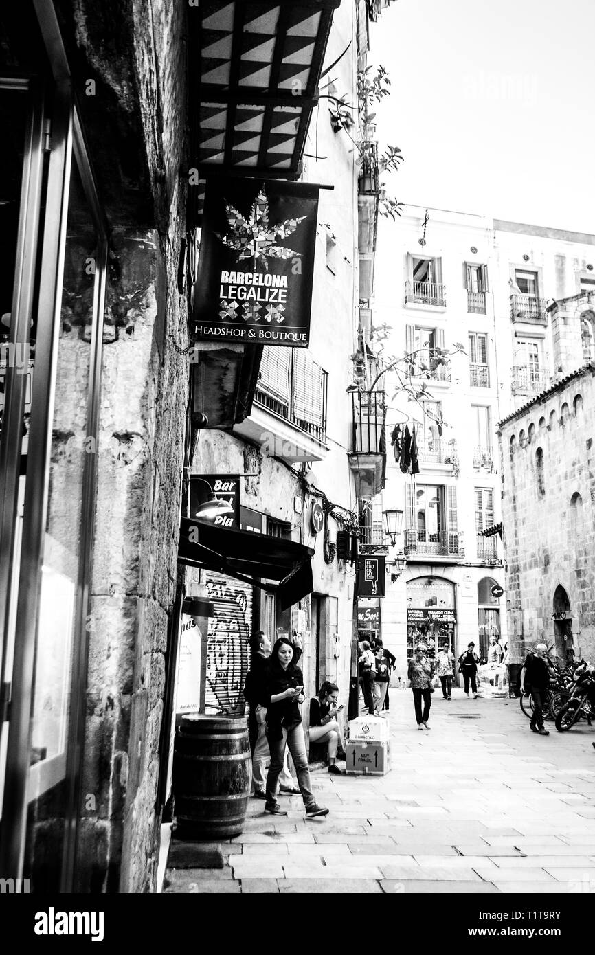 Schwarz/Weiß Foto, screet Szene, Barcelona, Spanien. Stockfoto