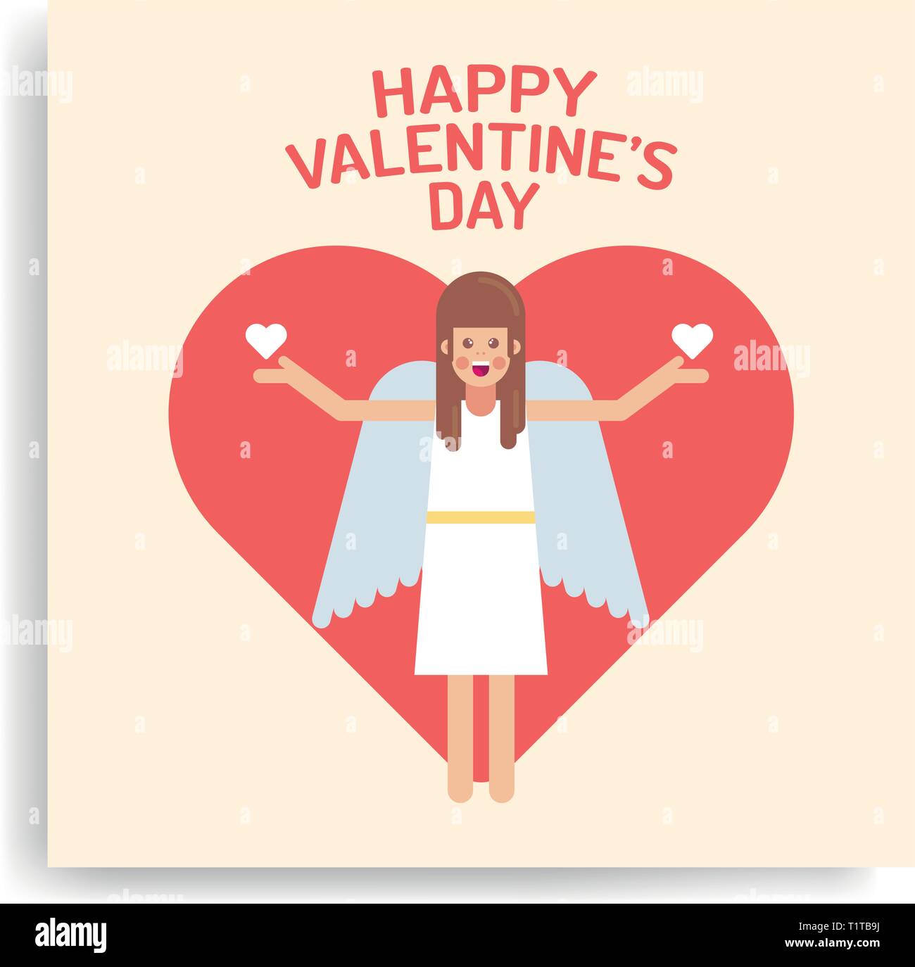 Herz mit niedlichen Engel in Valentinstag Karte Stock Vektor