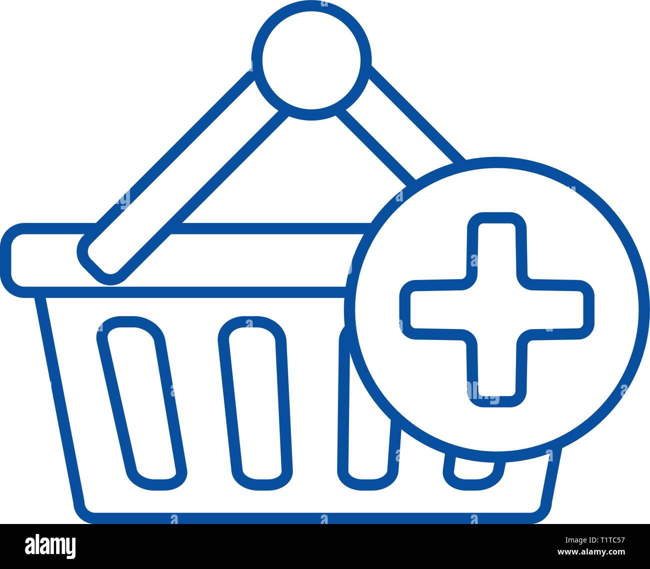 Warenkorb plus Symbol Leitung Konzept. Warenkorb plus Flachbild vektor Symbol, Zeichen, umriss Abbildung. Stock Vektor