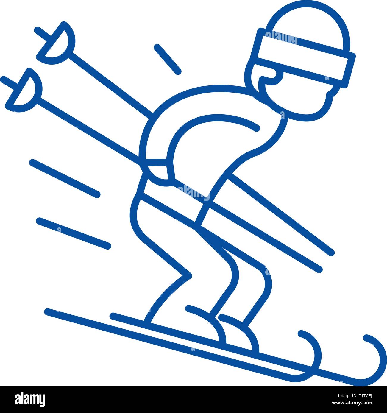 Schnee Skifahren Symbol Leitung Konzept. Schnee Skifahren flachbild Vektor Symbol, Zeichen, umriss Abbildung. Stock Vektor