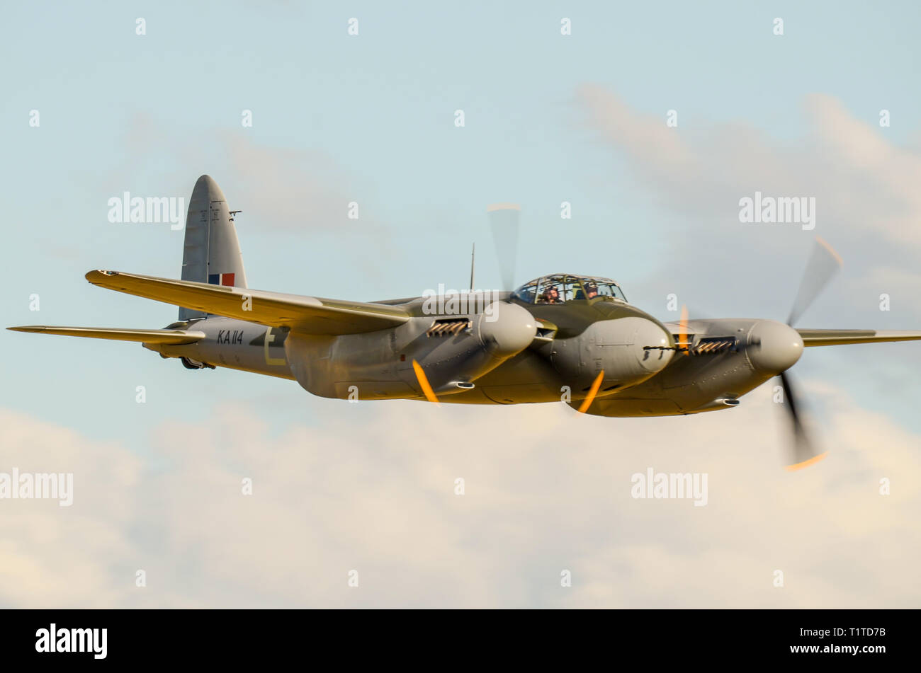 De Havilland DH.98 Mosquito war ein britisches Kampfflugzeug mit zwei Mann Besatzung, die während und nach dem Zweiten Weltkrieg diente. Zum Flug wiederhergestellt Stockfoto