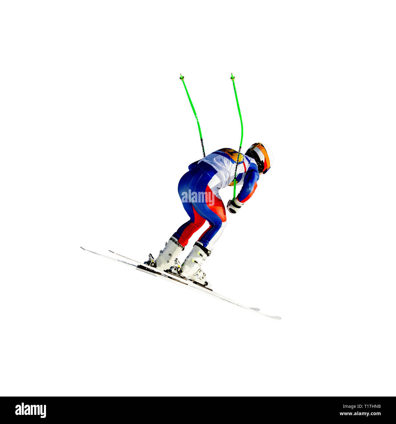 Racer downhill Slalom springen im alpinen Skisport wettbewerbsfähig Stockfoto