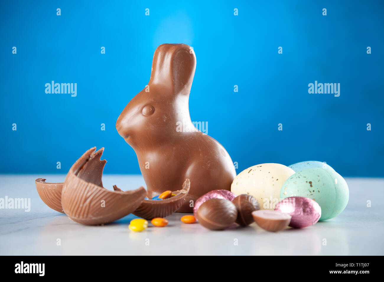 Ostern Schokolade Häschen und Eier Stockfoto