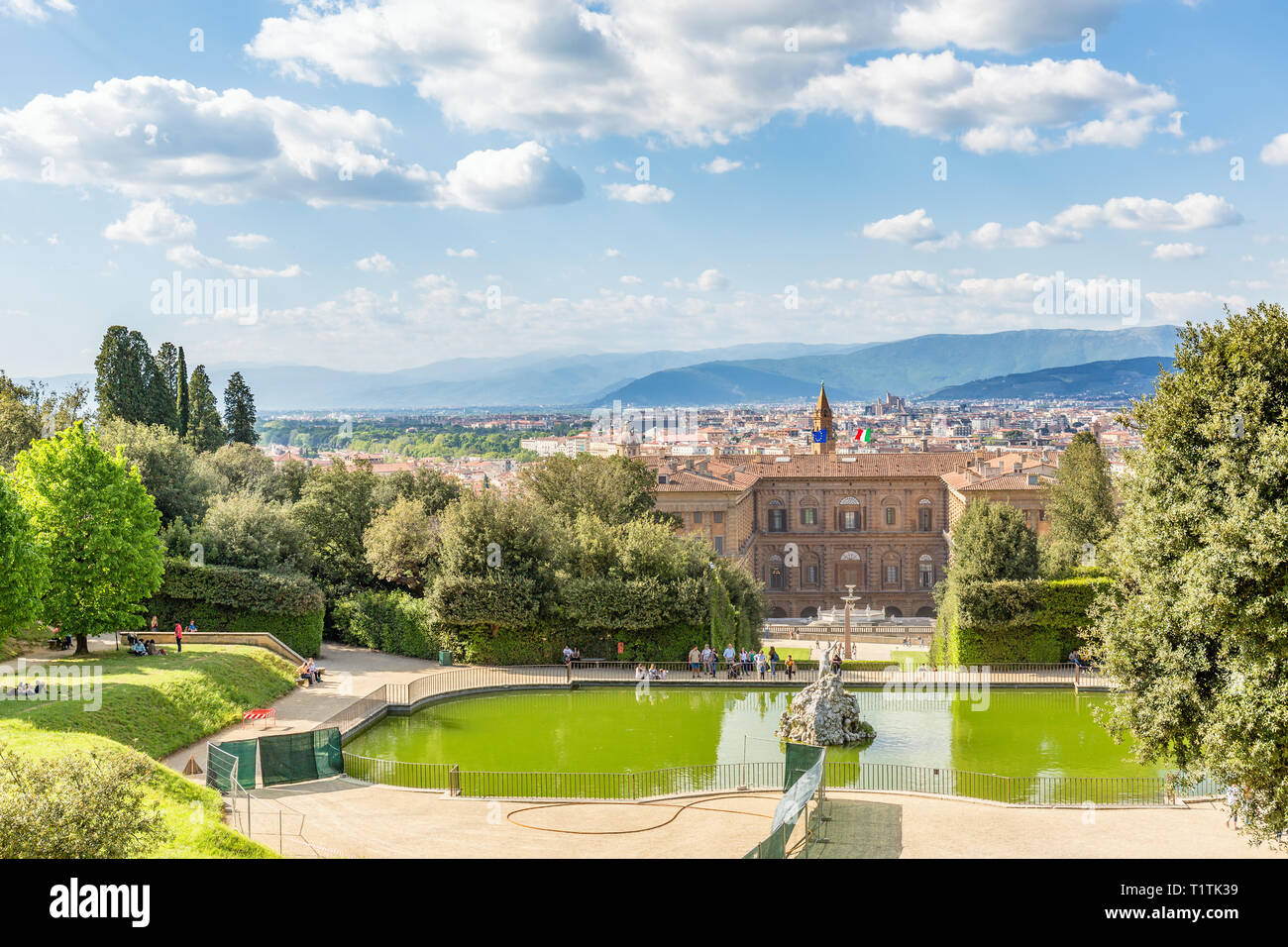 Blick auf Florenz von den Boboli Gärten Stockfoto