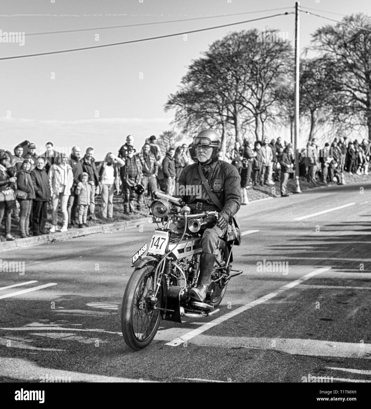 Pioneer laufen Epsom nach Brighton Oldtimer Motorrad laufen 80. Jahrestag Stockfoto