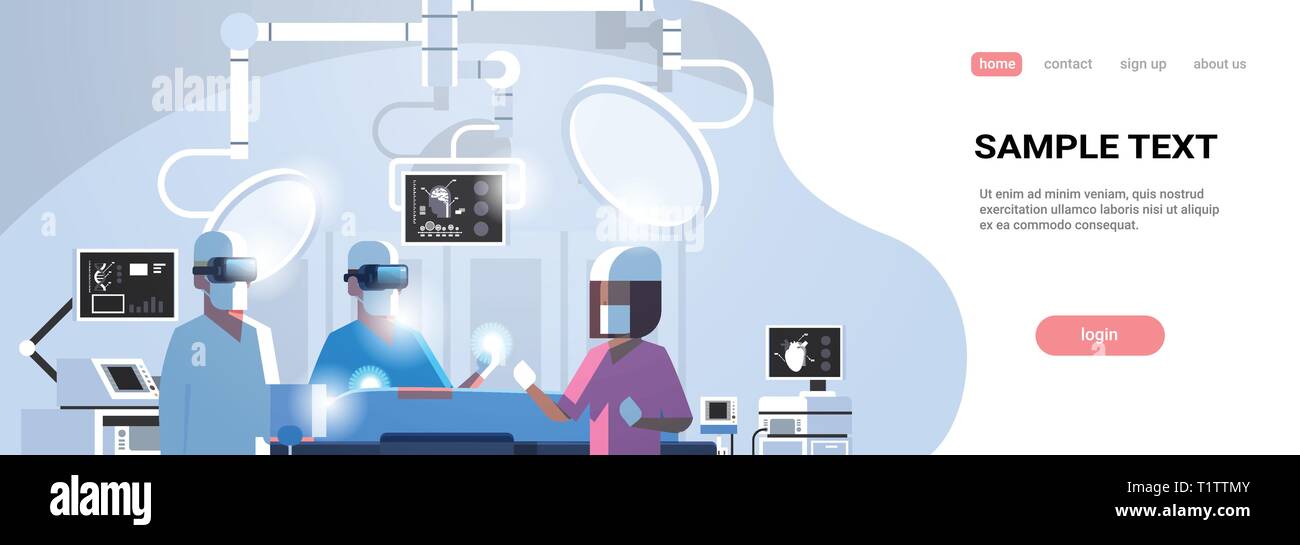 Chirurgen medical Team tragen Virtuelle Realität holographische hololens Gläser operativen Patienten high tech Op horizontale Hochformatkopie Raum Stock Vektor