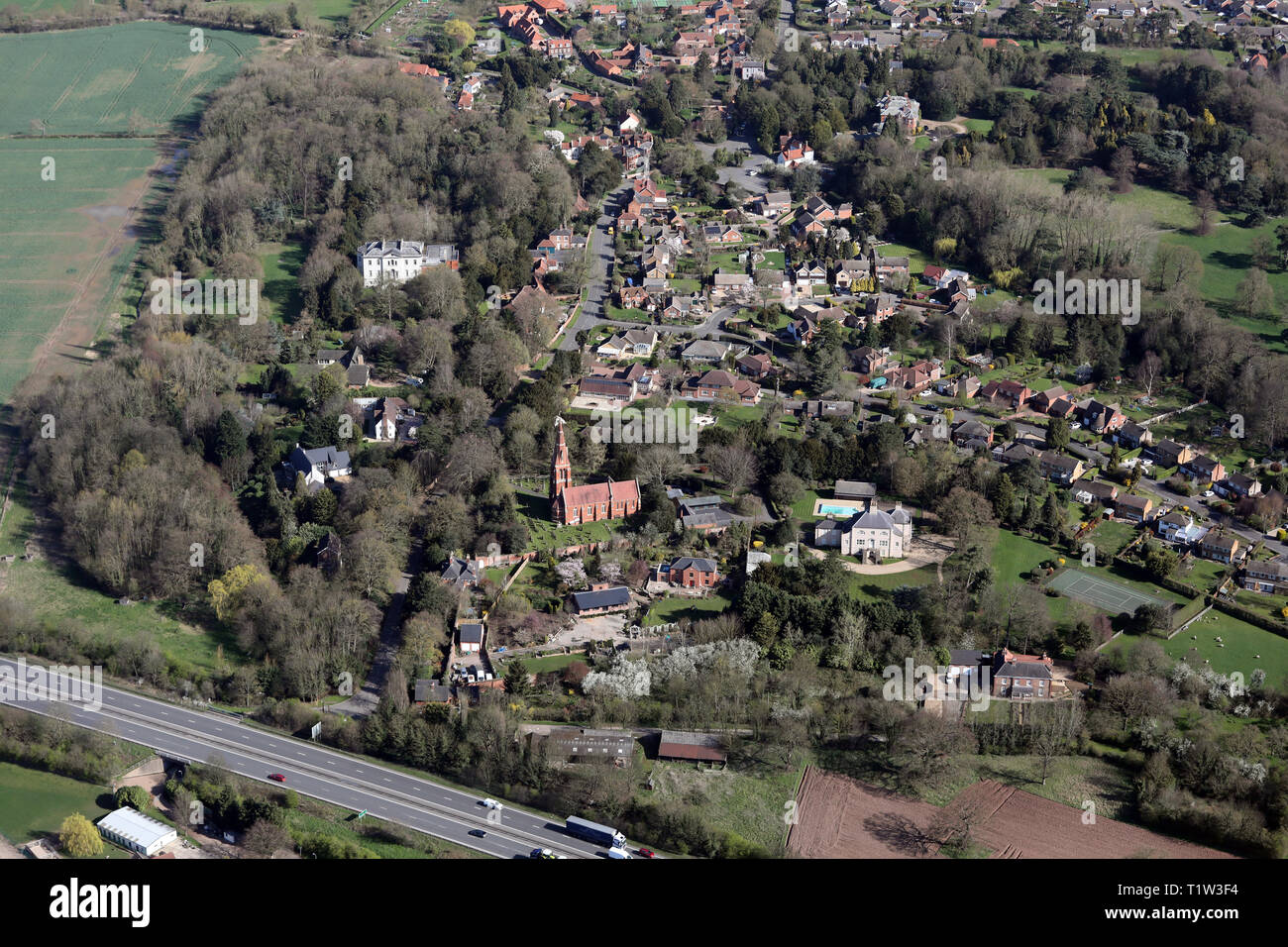 Luftaufnahme des Dorfes Winthorpe in der Nähe von Newark, Nottinghamshire Stockfoto