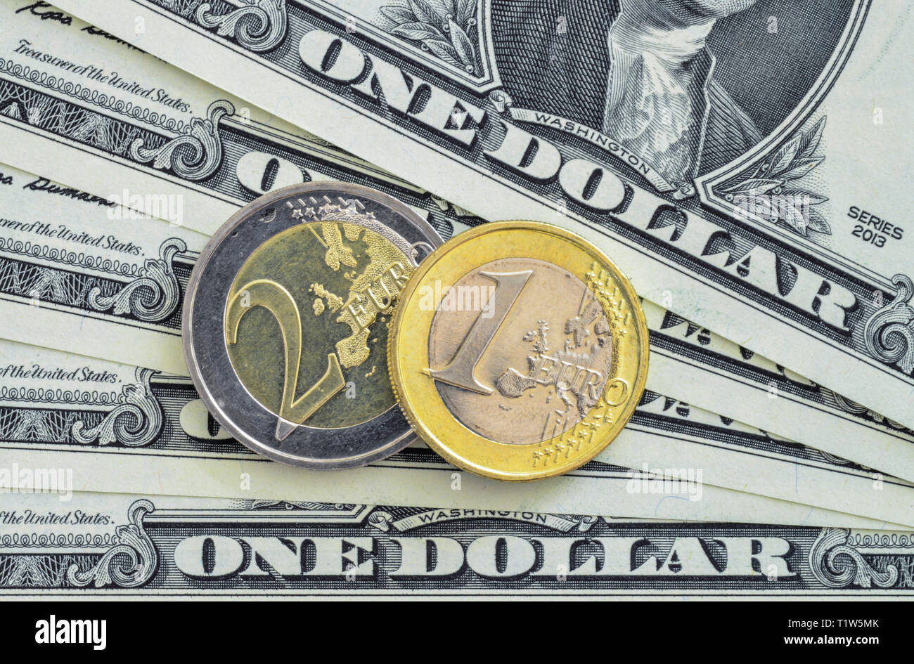 US-Dollar und Euro Stockfoto