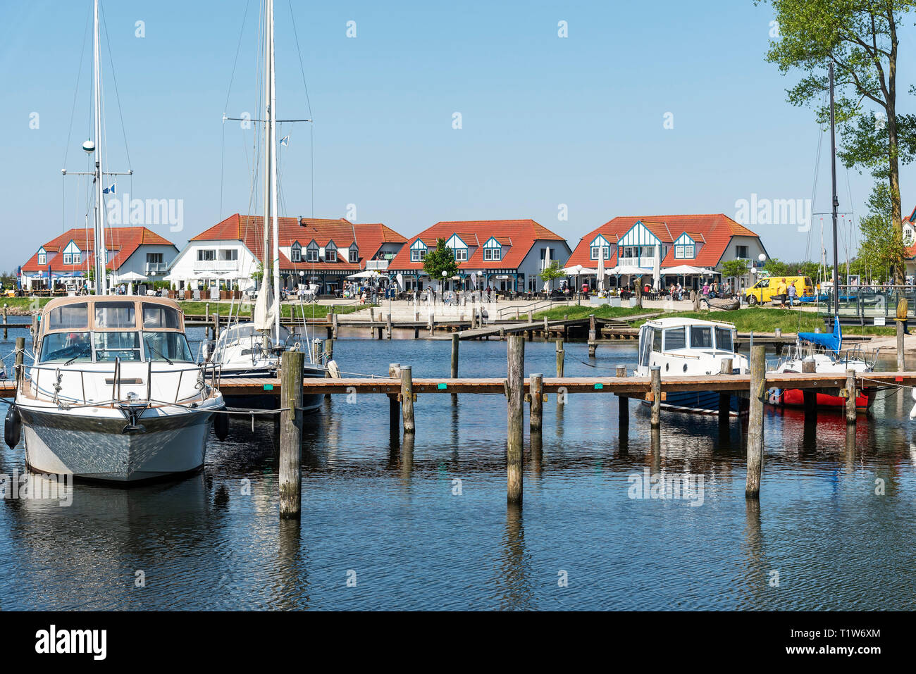 Hafen, Haffplatz, Promenade, Restaurants, Rerik, Ostseebad, Mecklenburg-Vorpommern, Deutschland Stockfoto