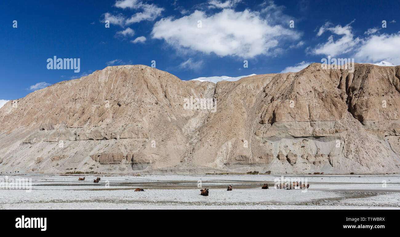 Panorama von felsformationen an der Autobahn von Karakorum (Provinz Xinjiang, China) Stockfoto