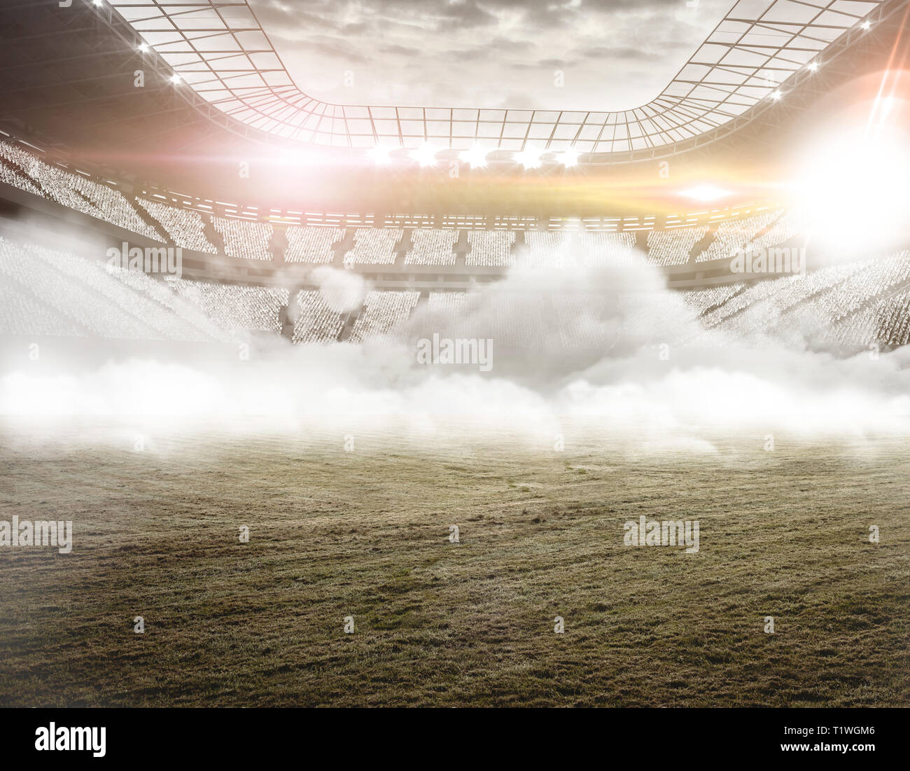 Rugby Pitch mit Nebel Stockfoto