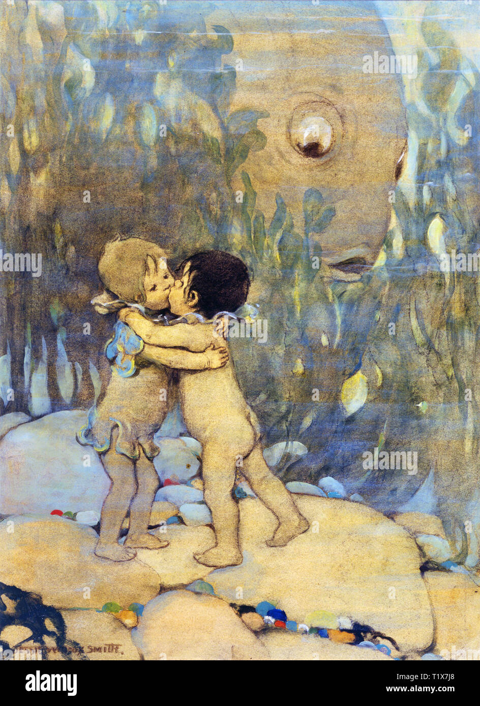 Wasser Babys umarmten und küssten sich gegenseitig für immer So Long Jessie Wilcox Smith Stockfoto
