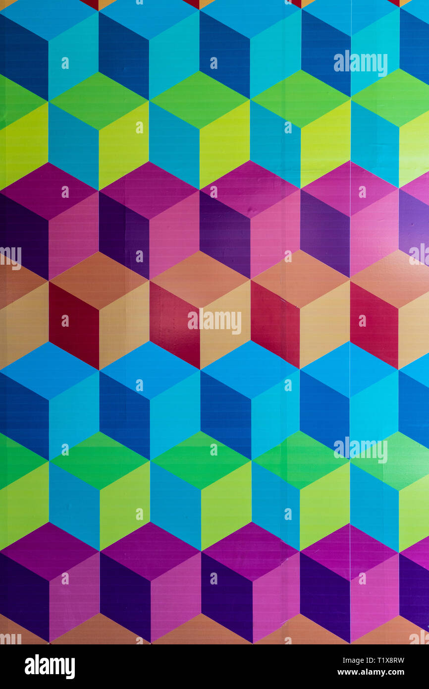 Bunte 3-dimensionale Wand Kunst am Paseo Queretaro, ein modernes "alltertainment' Shopping Mall und Entertainment District in Queretaro, Mexiko Stockfoto