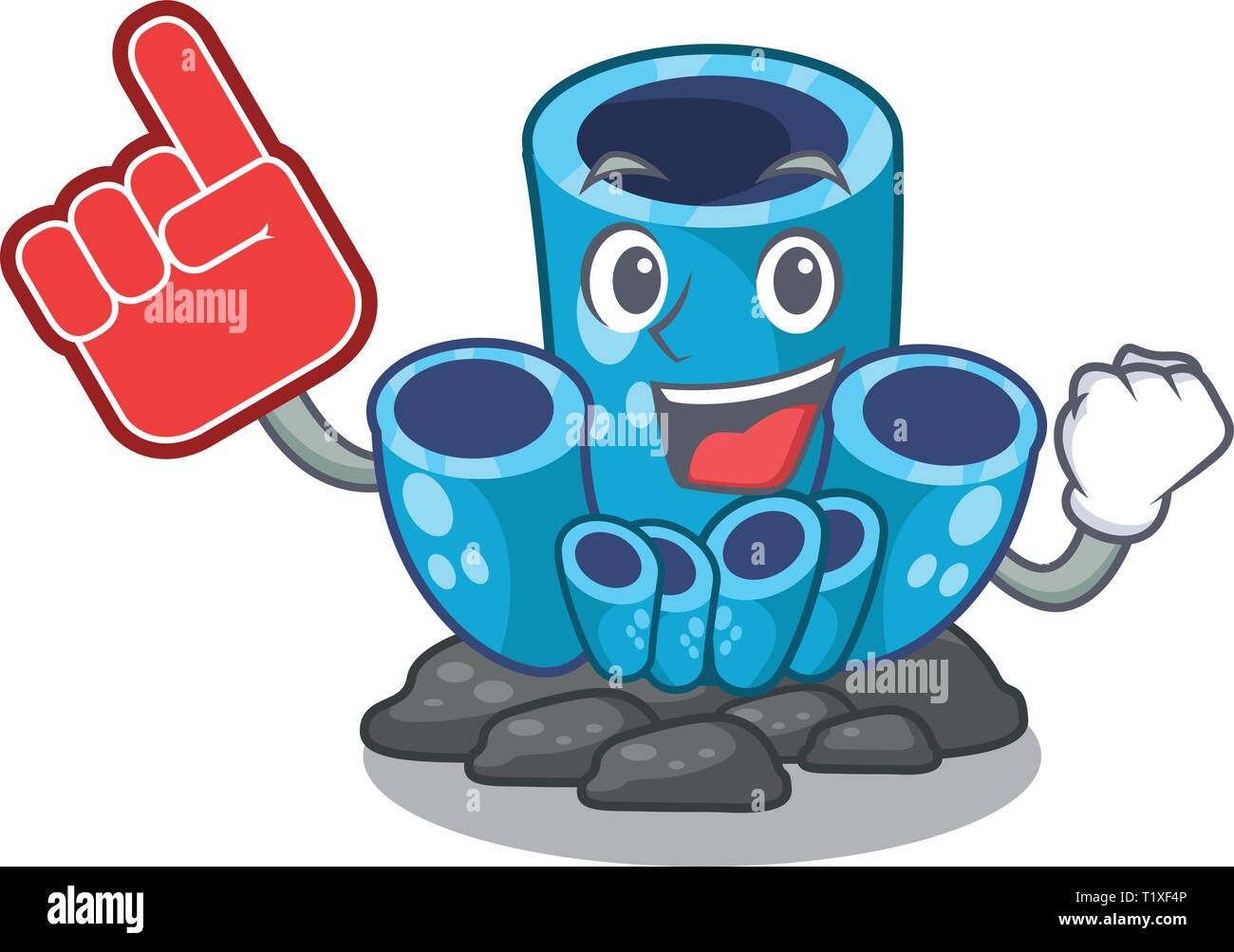 Schaum finger Blau schwamm Coral unter Meer Cartoon Stock Vektor